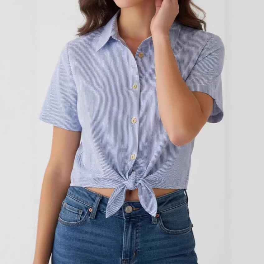 Women's Cropped Short-Sleeve Lapel Blouse