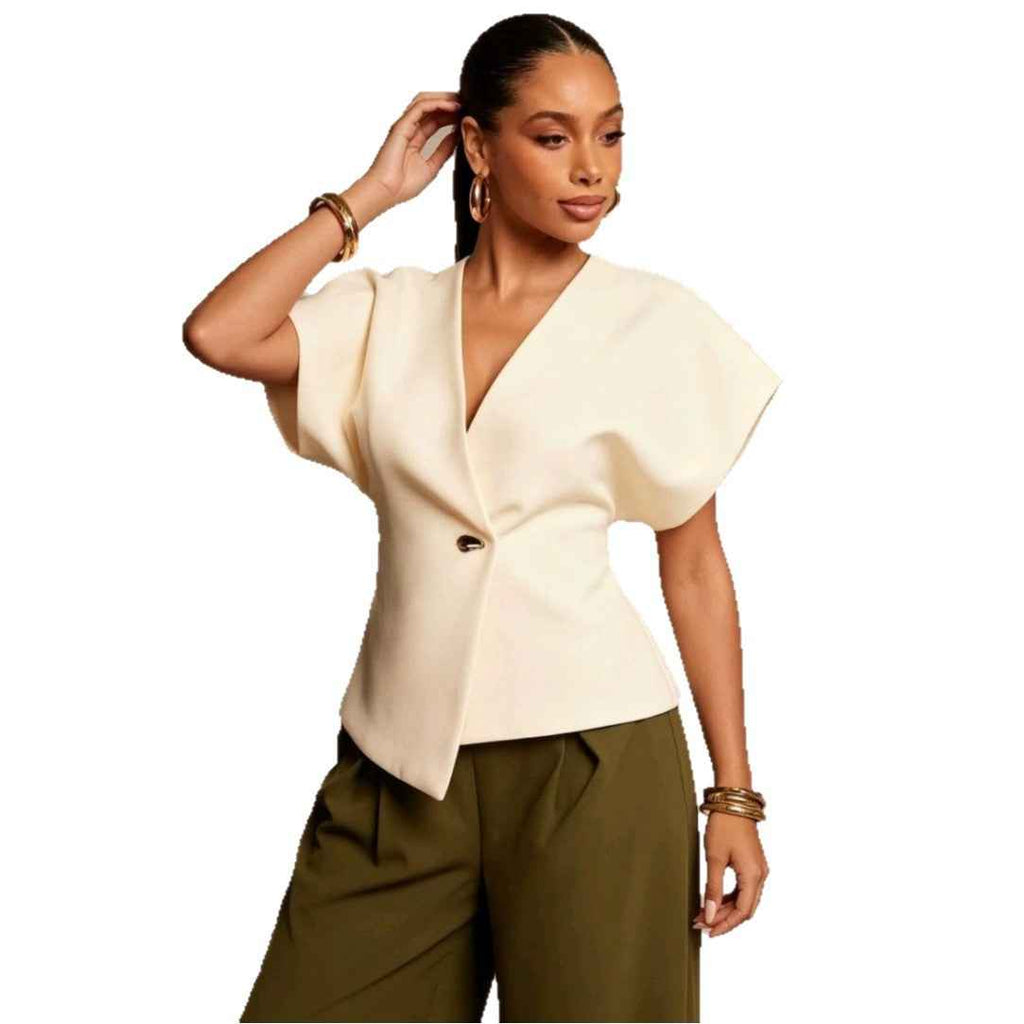 Solid-color Textured Woven Asymmetric-hem Single-button Vest