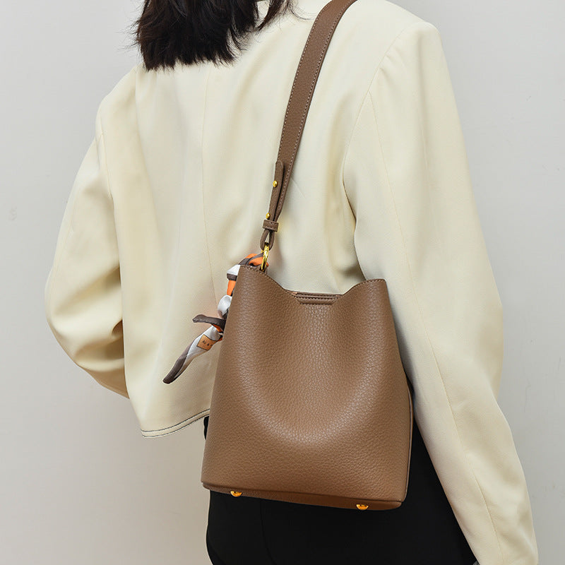 Genuine Leather Bucket Crossbody Bag – Soft Cowhide Everyday Bag
