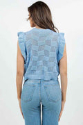 Womens Knitted Vest Hollow-Out Short Sleeveless Sweater