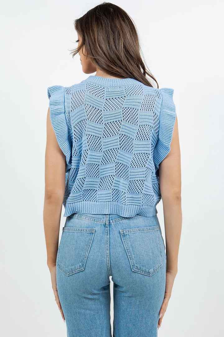 Womens Knitted Vest Hollow-Out Short Sleeveless Sweater