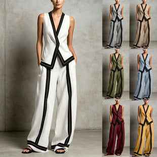 V-Neck Tank Top & Wide-Leg Pants Set — Casual Two-Piece