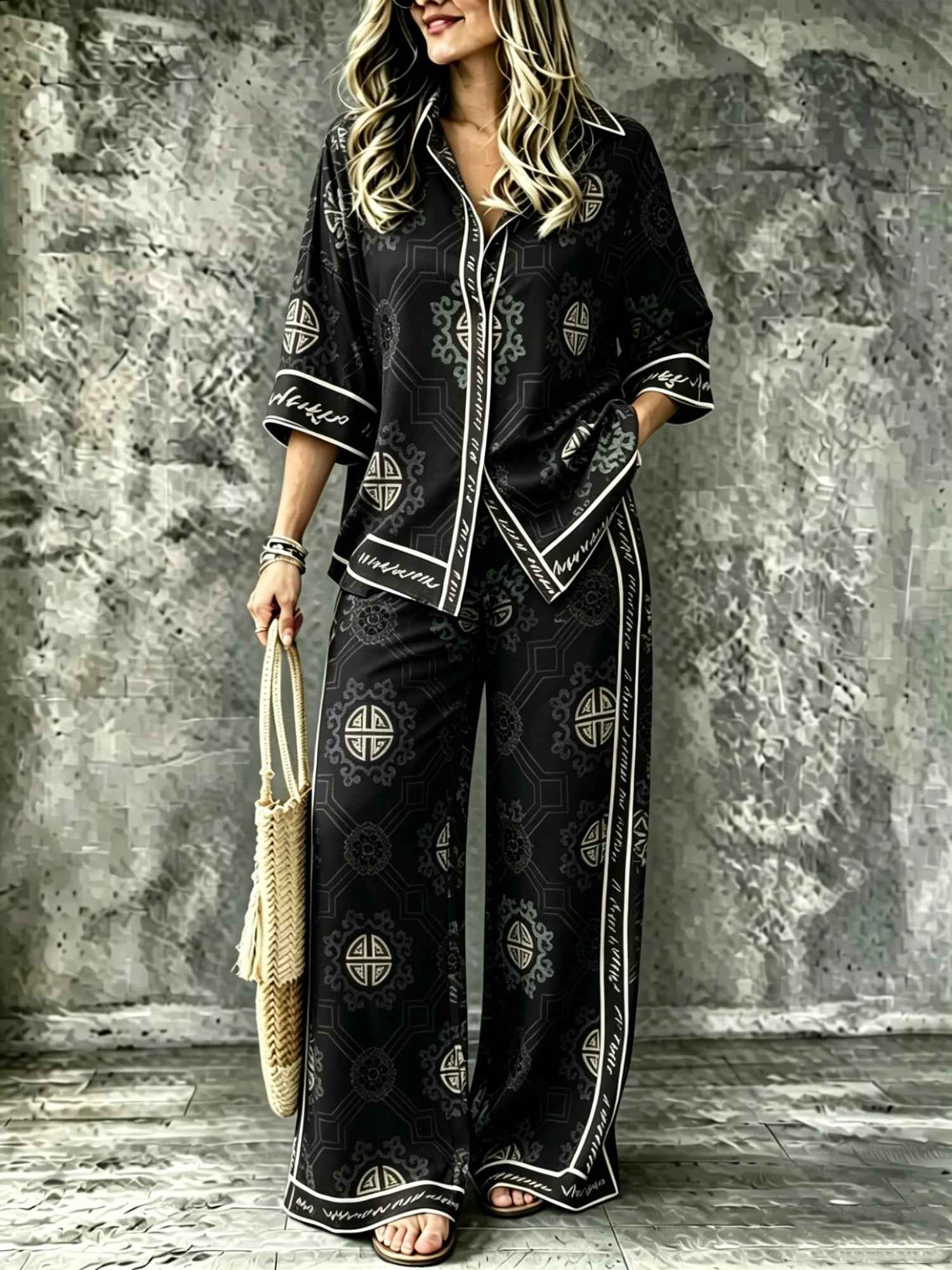 SpringSummer Digital-Print Shirt And Pants Set