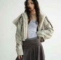 Hooded Quilted PU Leather Jacket – Regular Sleeve, Apricot