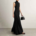 Black High-Waist A-Line Maxi Dress – Sleeveless Bodycon