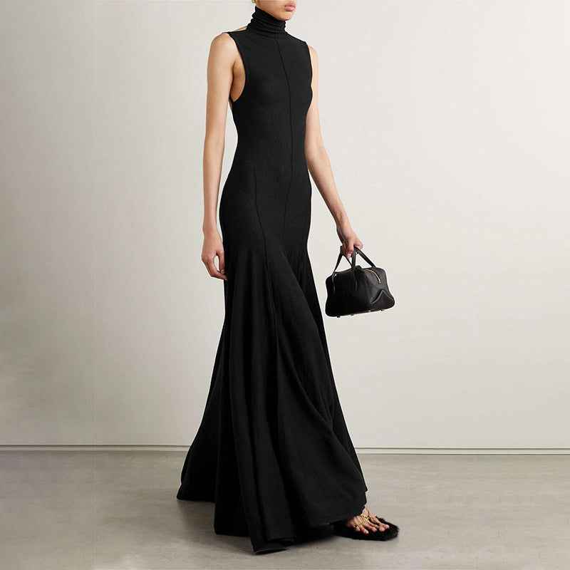 Black High-Waist A-Line Maxi Dress – Sleeveless Bodycon