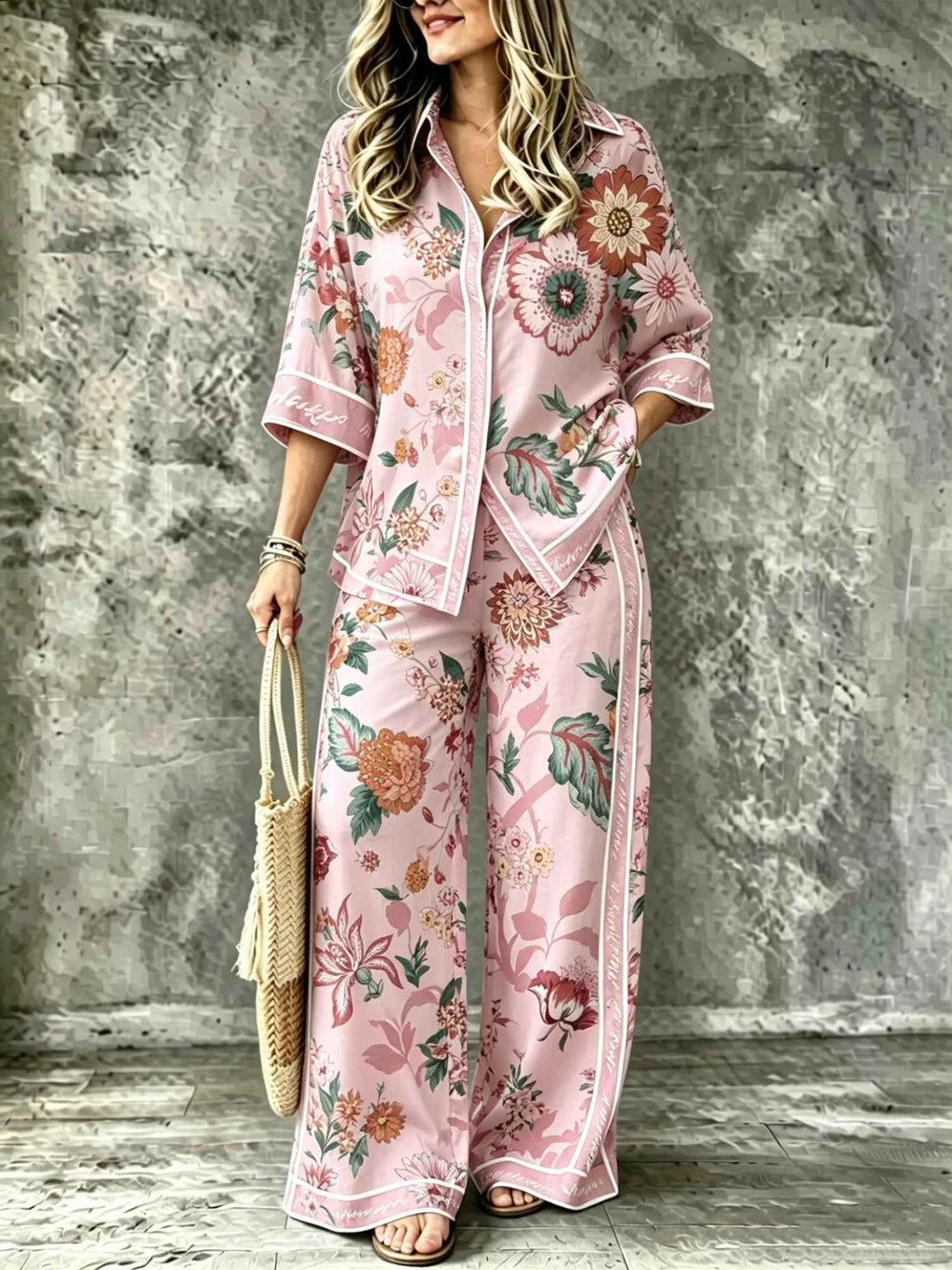 SpringSummer Digital-Print Shirt And Pants Set