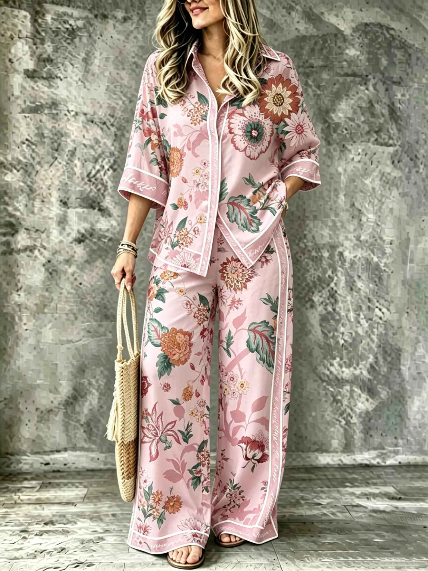 SpringSummer Digital-Print Shirt And Pants Set