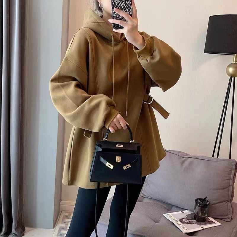 Women's Mid-Length Drawstring Hoodie Sweatshirt