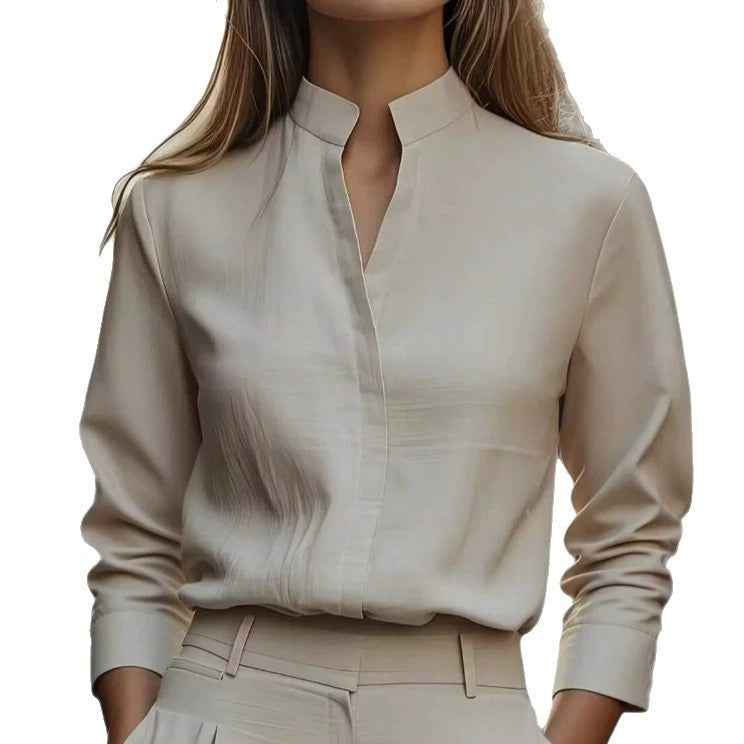 Womens Casual V-Neck Long-Sleeve Shirt
