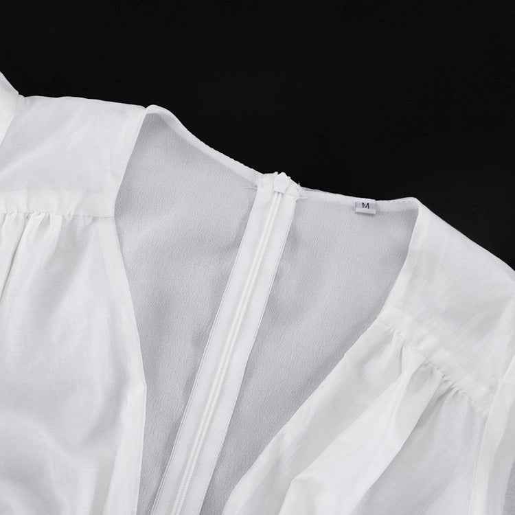 V-Neck Corset Boned Balloon-Sleeve Layered Mini Dress