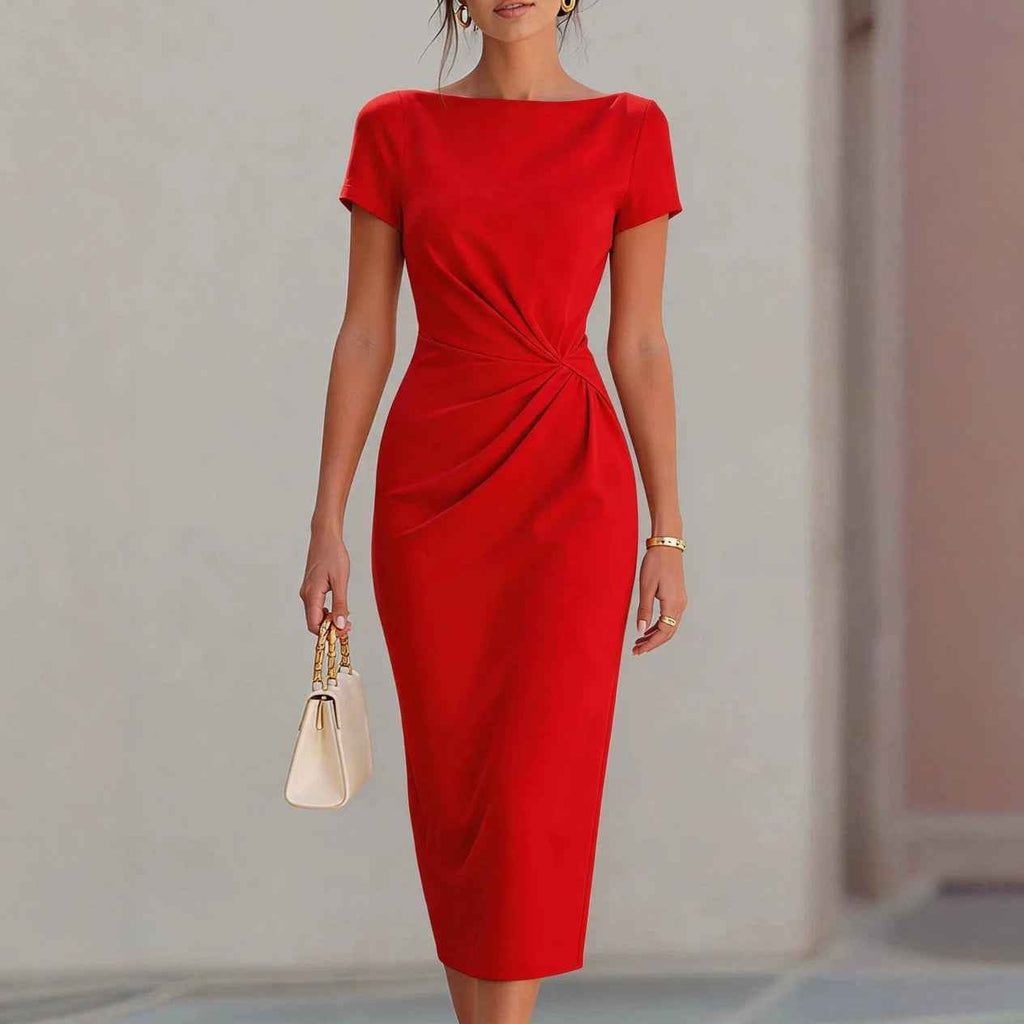 Women's Fitted Pleated Midi Dress