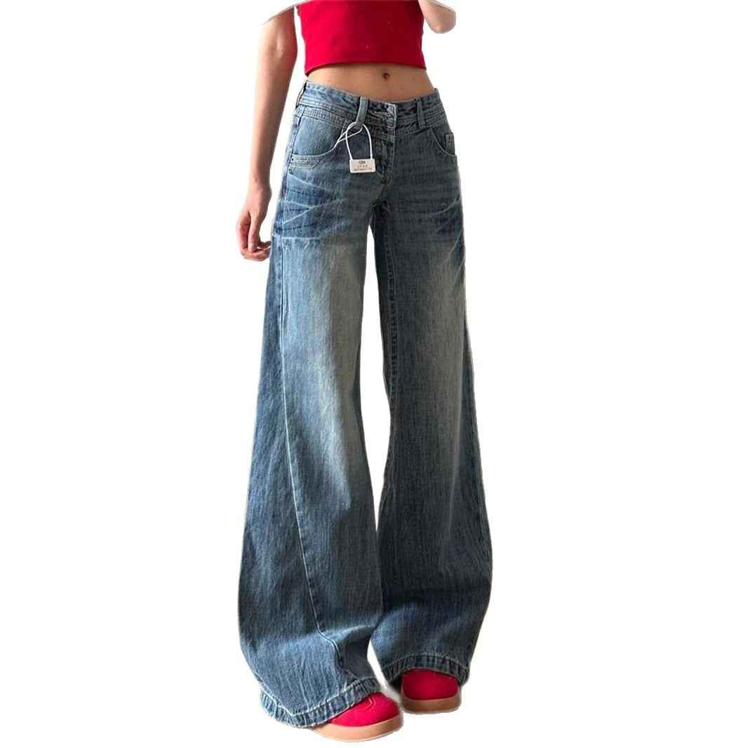 Women's High-Waist Washed Wide-Leg Denim Jeans — Brushed & Thickened