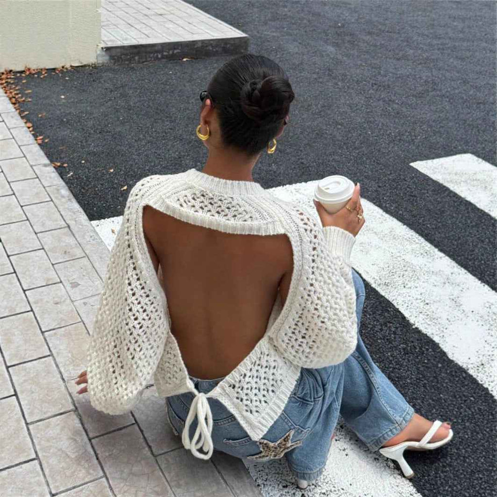 Backless Hollow-Out Knitted Pullover Sweater