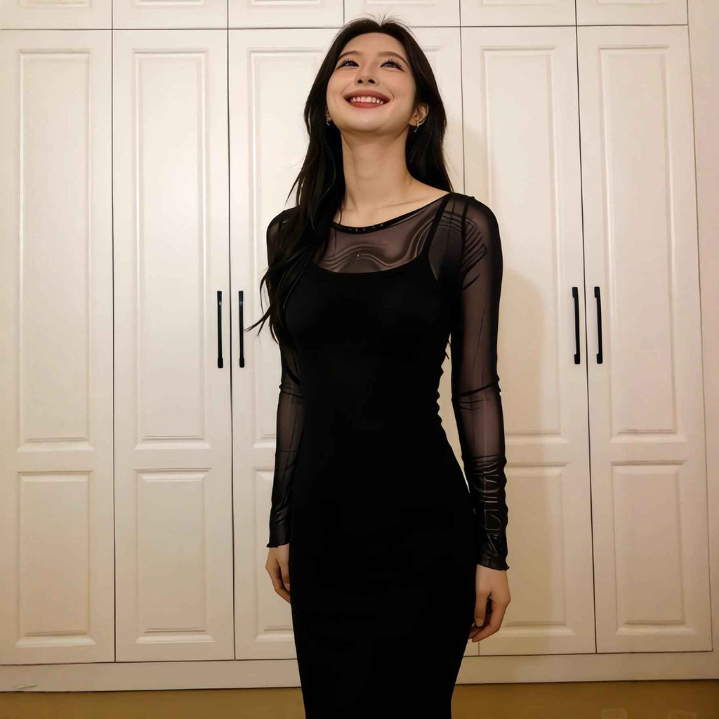 Women's Sheer Mesh Off-Shoulder Maxi Dress & Cardigan Set