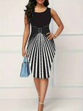 Women's U-Neck Sleeveless Printed Sheath Midi Dress — 2 Colours, S–3XL