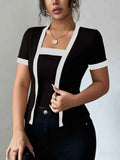 Patchwork Mock Two-Piece Slim Knit Top