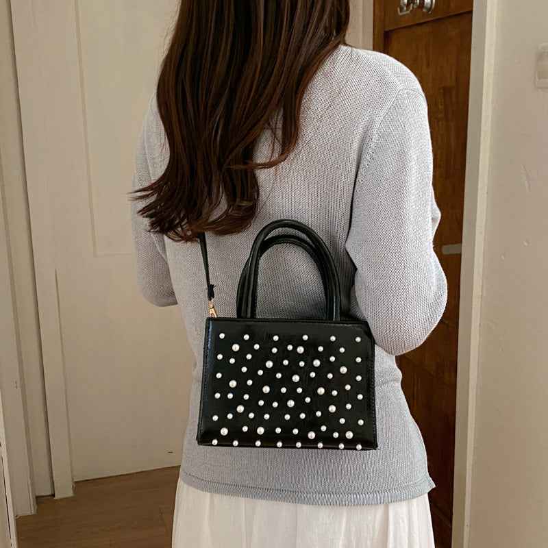 Solid-color Sweet Small Square Handbag With Rivets Single-shoulder Style