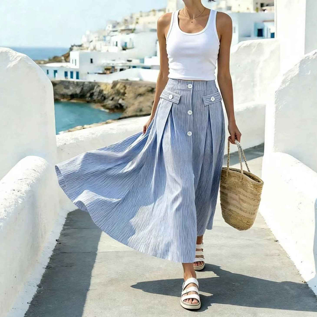 Striped Patchwork Ankle-Length Straight Skirt