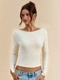 Womens Long-sleeve Top With A Large Round Neckline