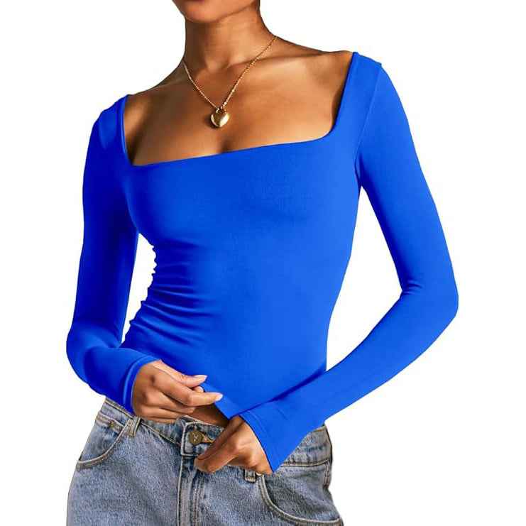 Square Neck Milk Silk Long Sleeve Top – Slim Fit Crop