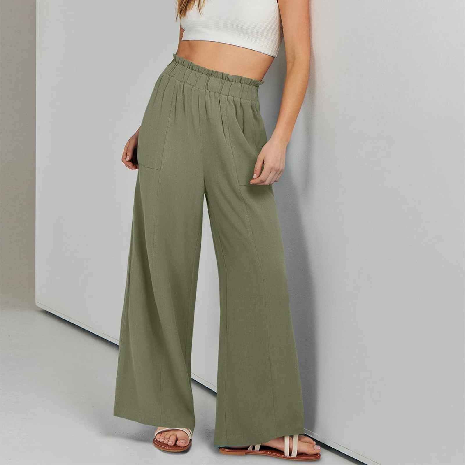Solid-color High-waisted Loose-fit Casual Wide-leg Pants
