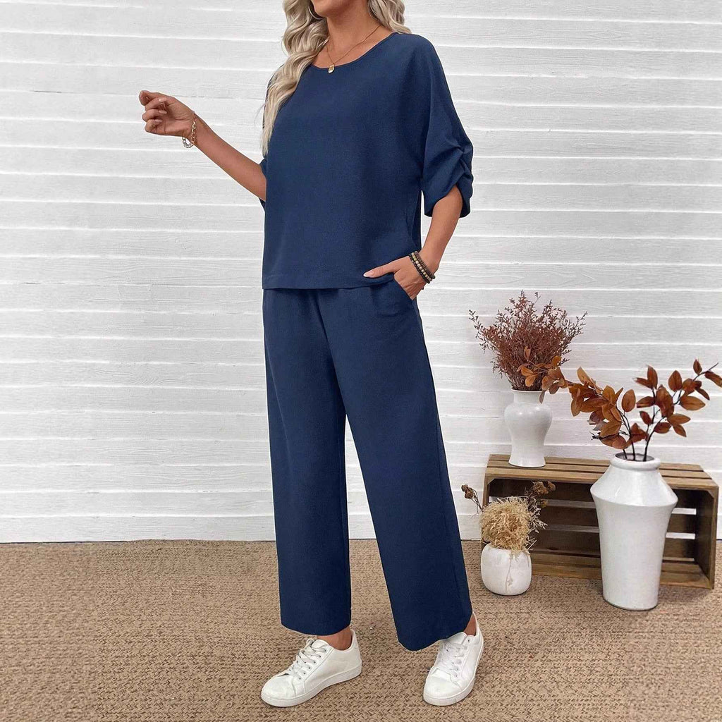 Women's Solid Crew-Neck Top & Wide-Leg Pants Co-Ord Set — 3 Colours