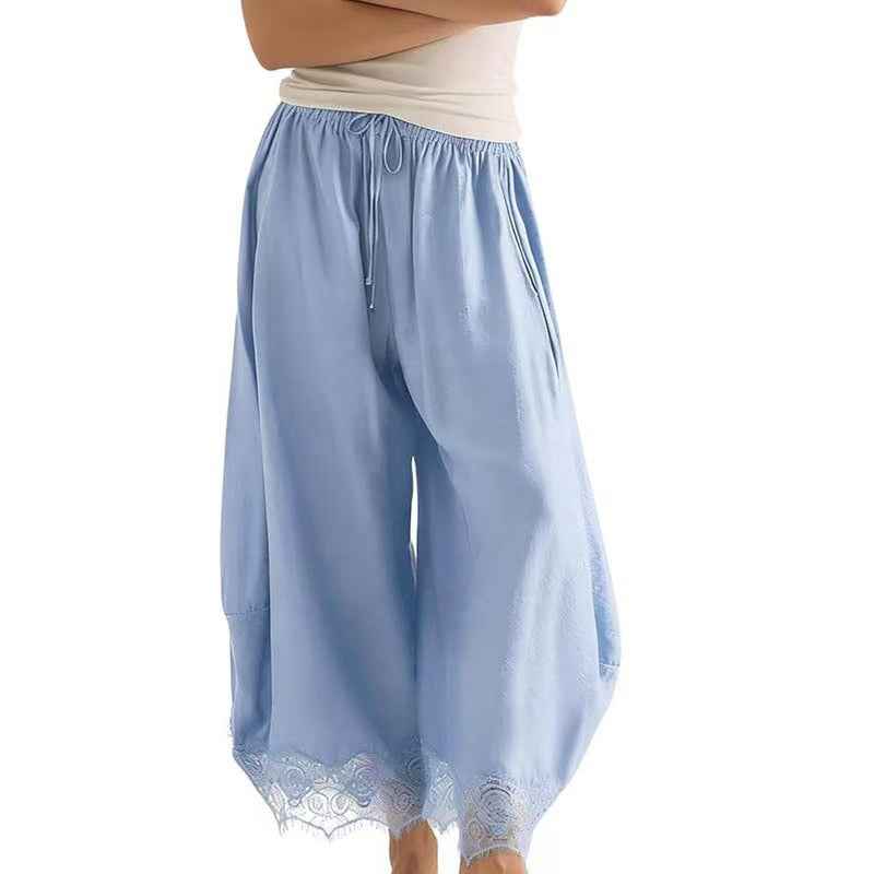 Women's Elastic-waist Lace-panelled Trousers