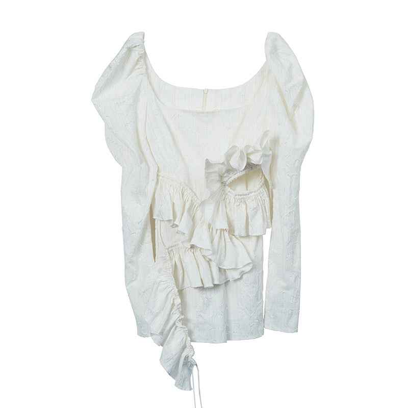 Women's White Floral Puff-Sleeve Ruffled Hem Dress — S–L