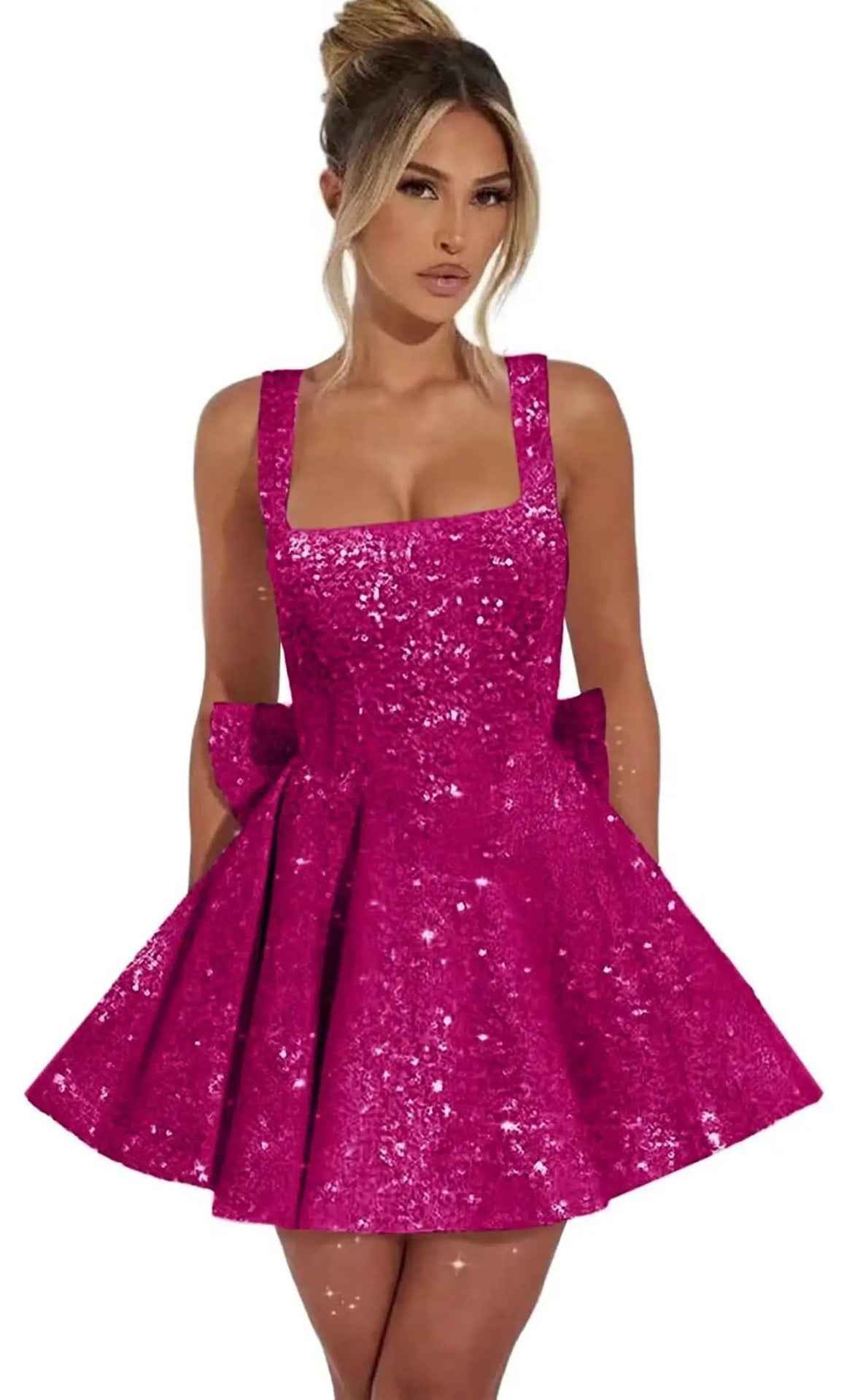 Women's Strapless Sequin Mini Dress with Bow