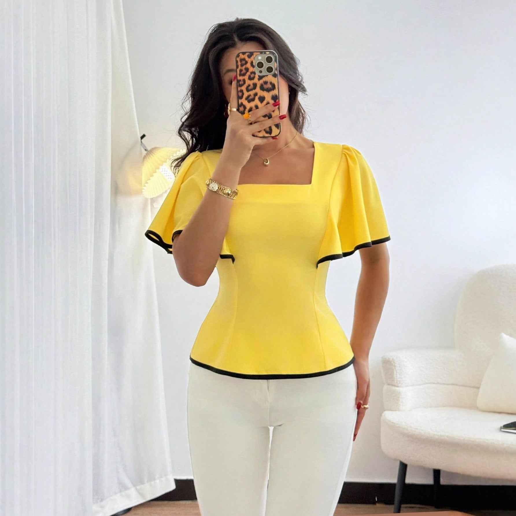 Ruffled Hem Short Sleeve Top – Butter Yellow