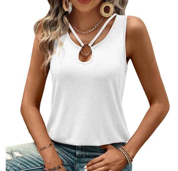 Sleeveless Solid-Color T-Shirt Womens Sexy Ring-Back Tank Top