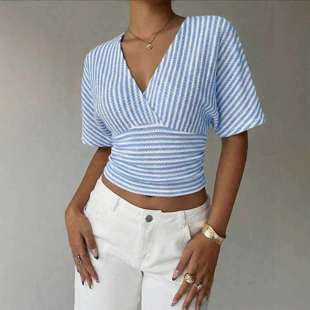 V-neck Knitted Fashion Casual Womens Striped