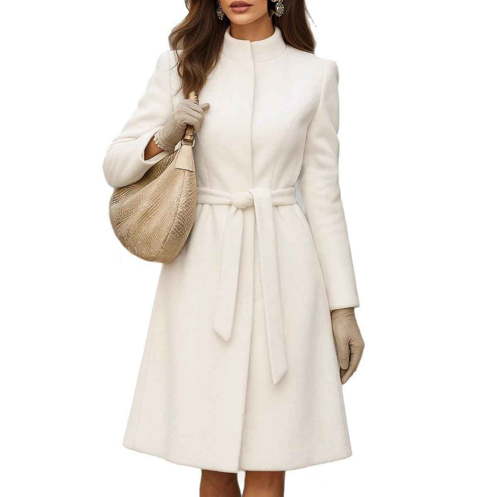 Slimming Solid-color Wool Coat Elegant Style