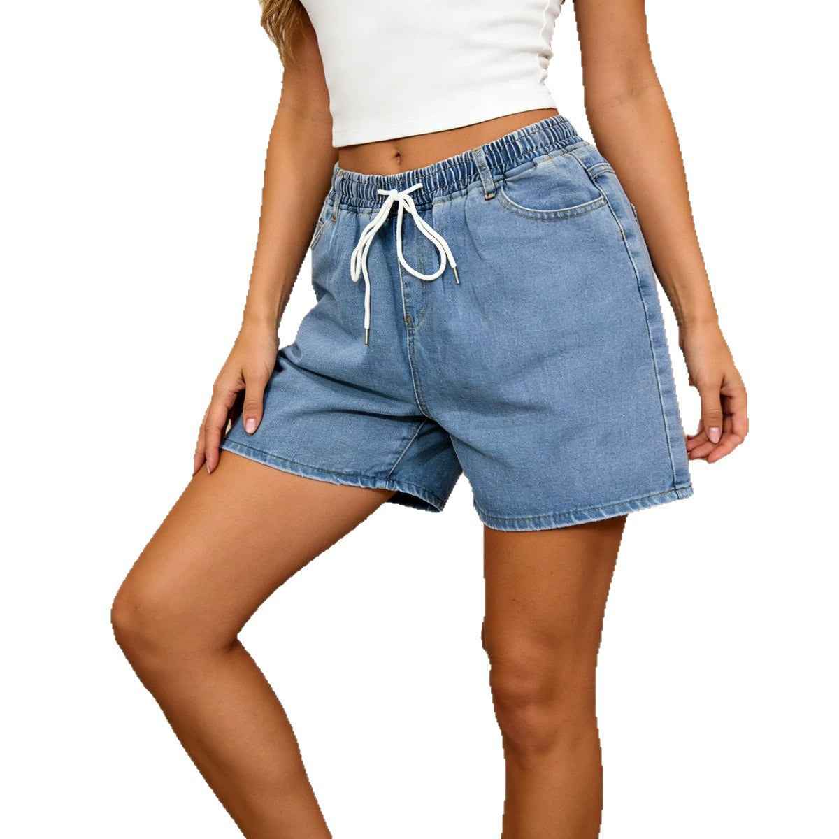 Women's Retro Washed Wide-Leg Denim Shorts — Blue, XL–4XL