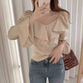 Ruffle-Sleeve Slim-Fit Chiffon Shirt