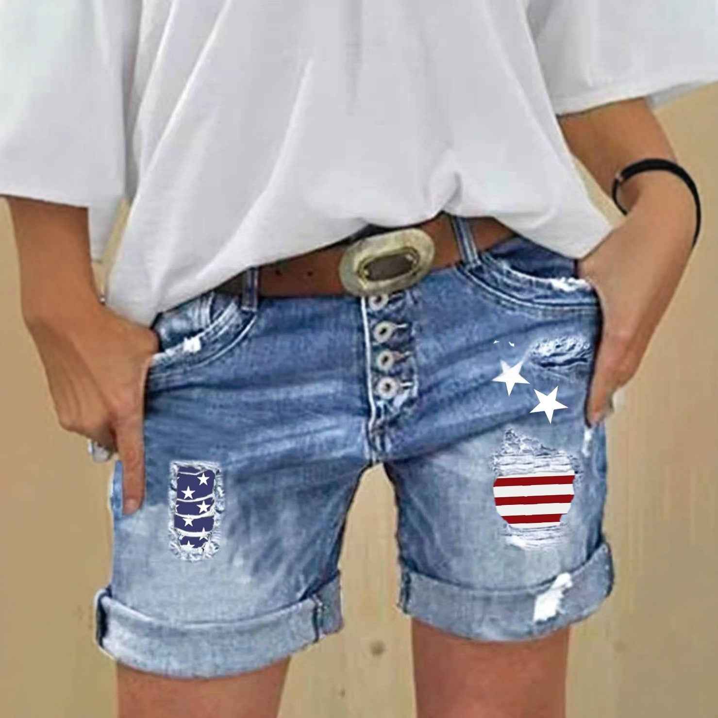 Women's Printed Hem Stretch Straight-Leg Cropped Shorts — S–2XL