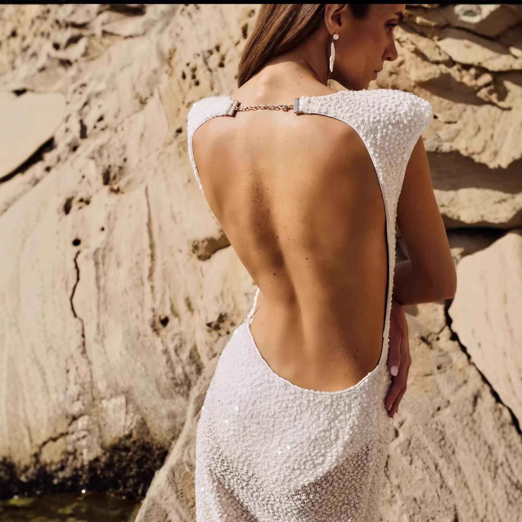 Womens Beaded Lace French-Style Dress