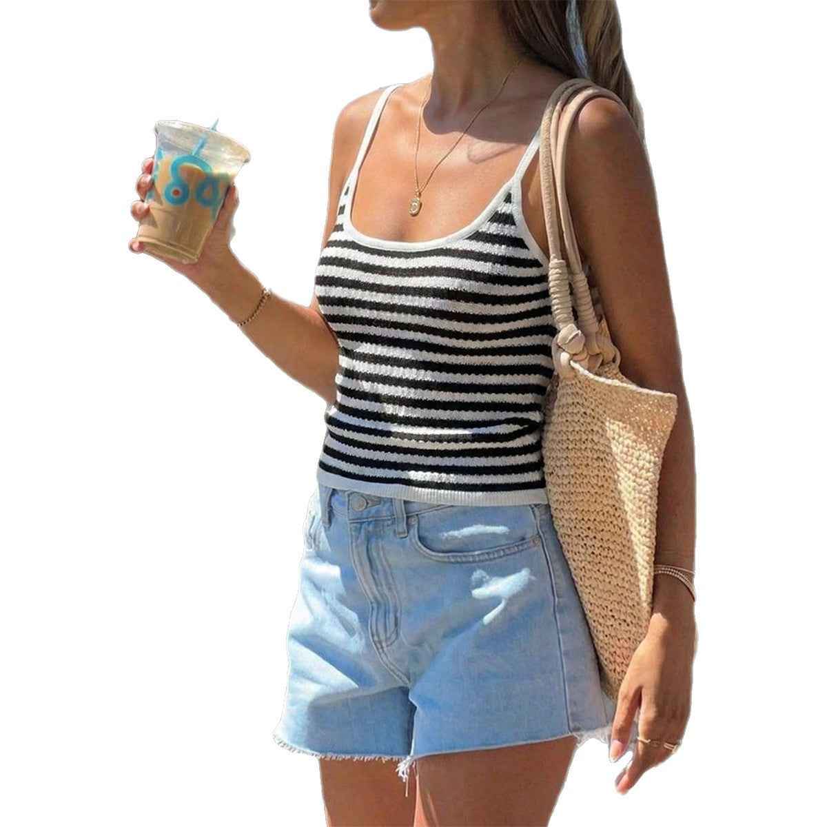 Striped Knit Camisole — Black & White