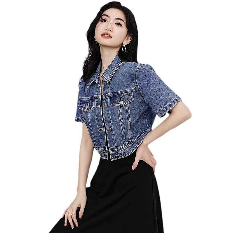 Retro Notch-Lapel Straight-Cut Jacket — Vintage Blue