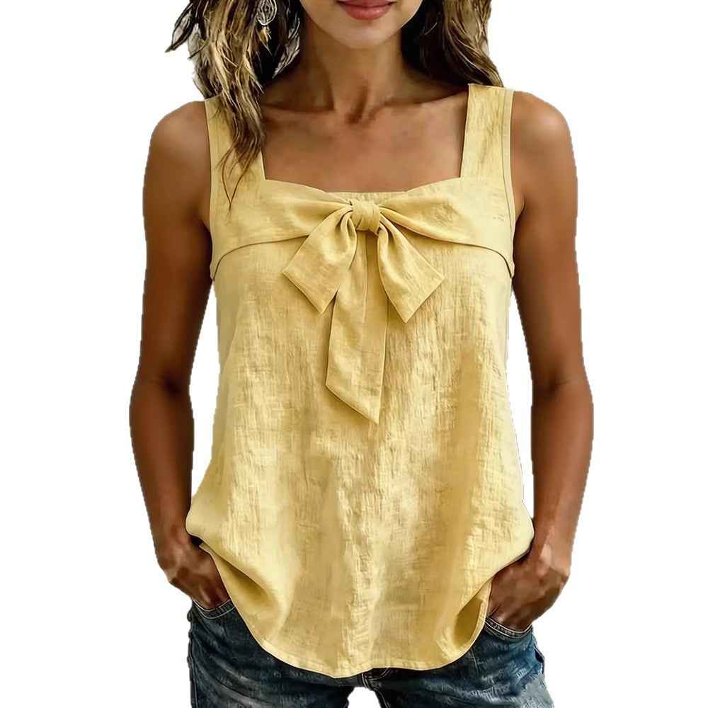 Wide-Strap Square-Neck Cotton-Linen Tank Top — 5 Colours