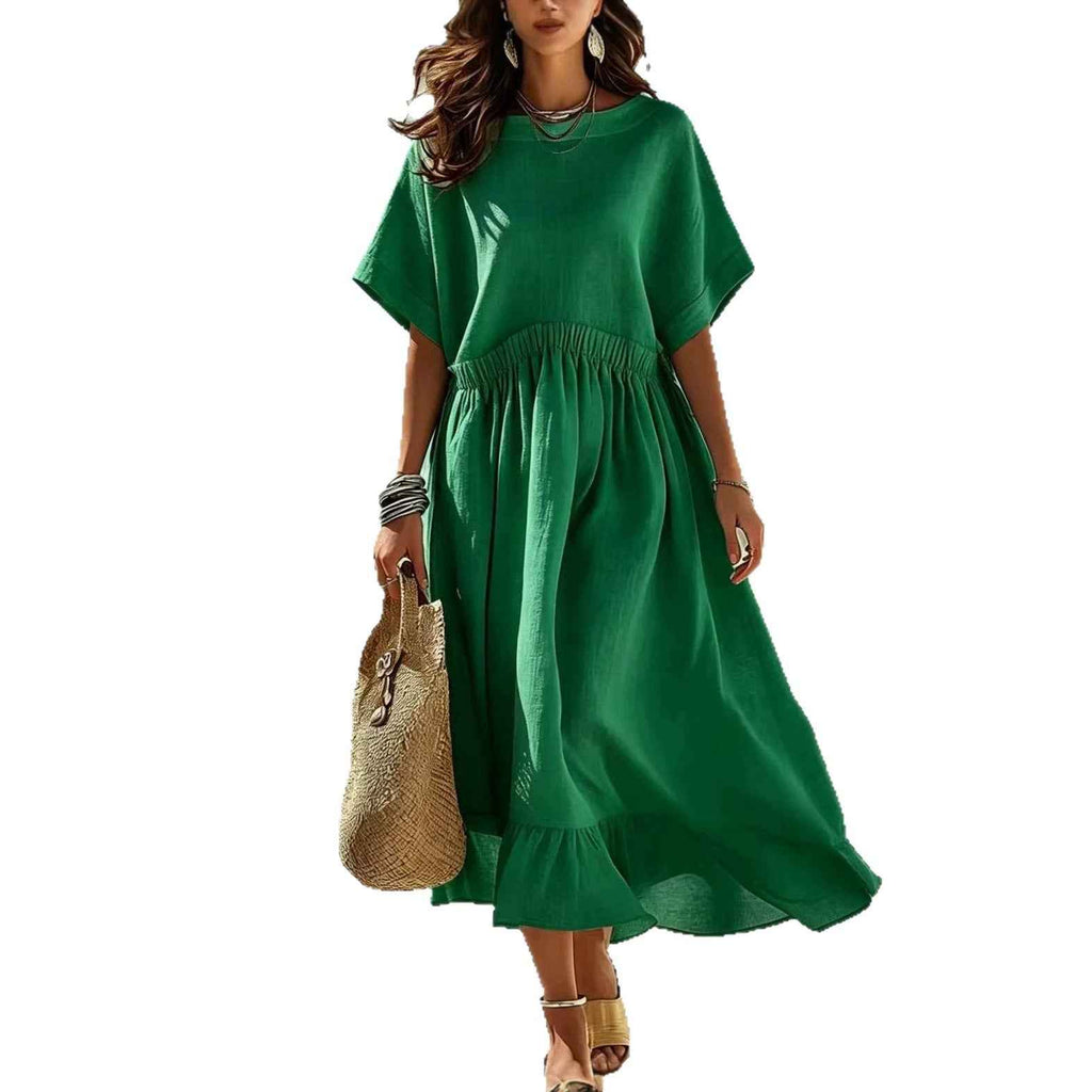Women's Short Sleeve Flared Hem Maxi Dress