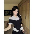 Women's Preppy Striped Mock Two-Piece Polo-Neck Blouse — 4 Colours, S–L
