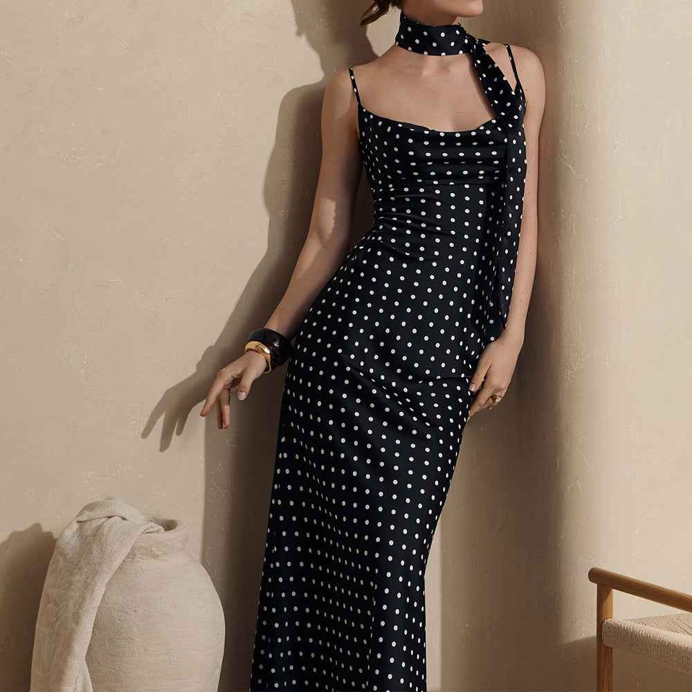 Polka Dot Mermaid Maxi Dress – Strapless with Ribbon Detail