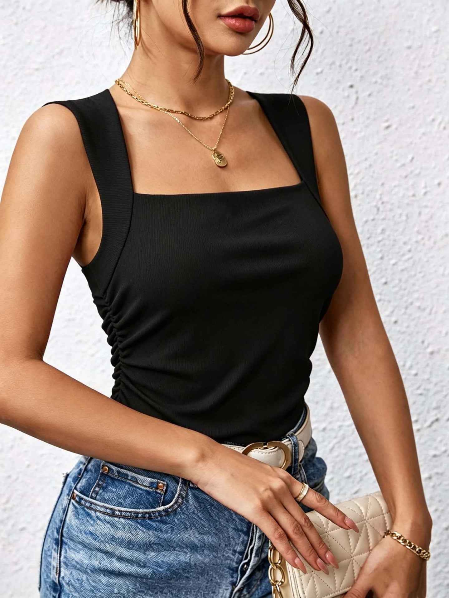Summer New Square-neck Vest Slim-fit Sleeveless Top