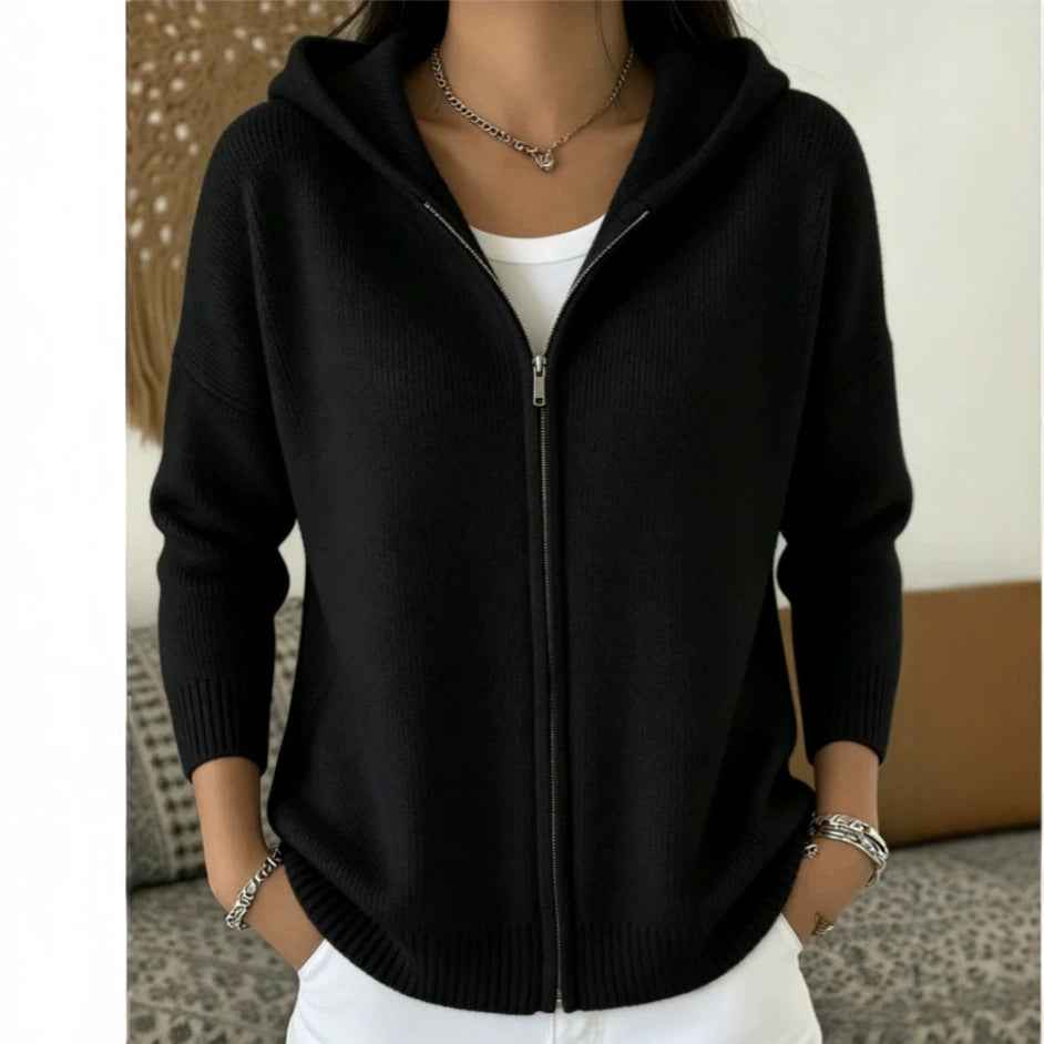 Zip-up Knitted Hooded Sweater Cardigan Coat