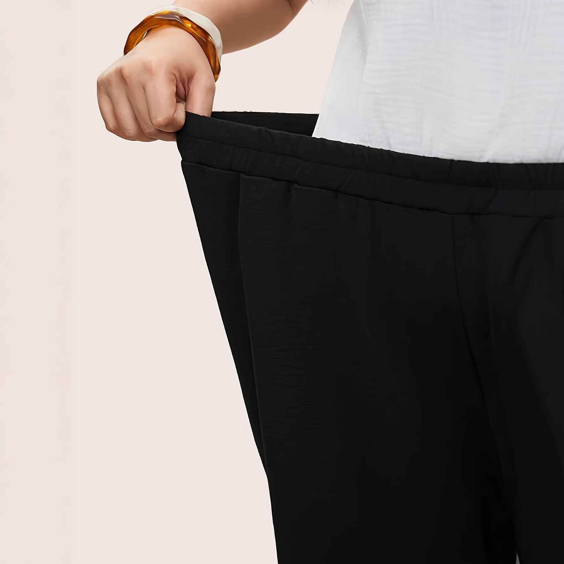 Plus-Size Wide-Leg Pants – Elastic Waist, Pockets, Full Length