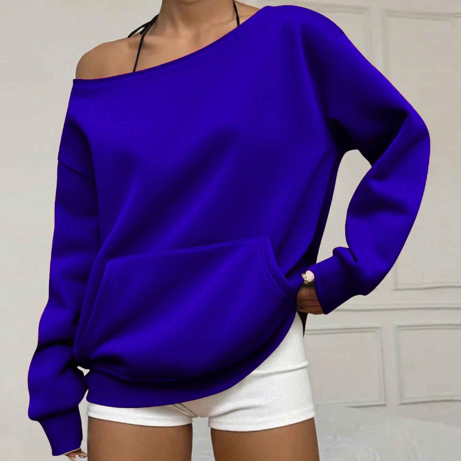 Fashionable Pullover Crew-Neck Off-Shoulder Sweatshirt For Women