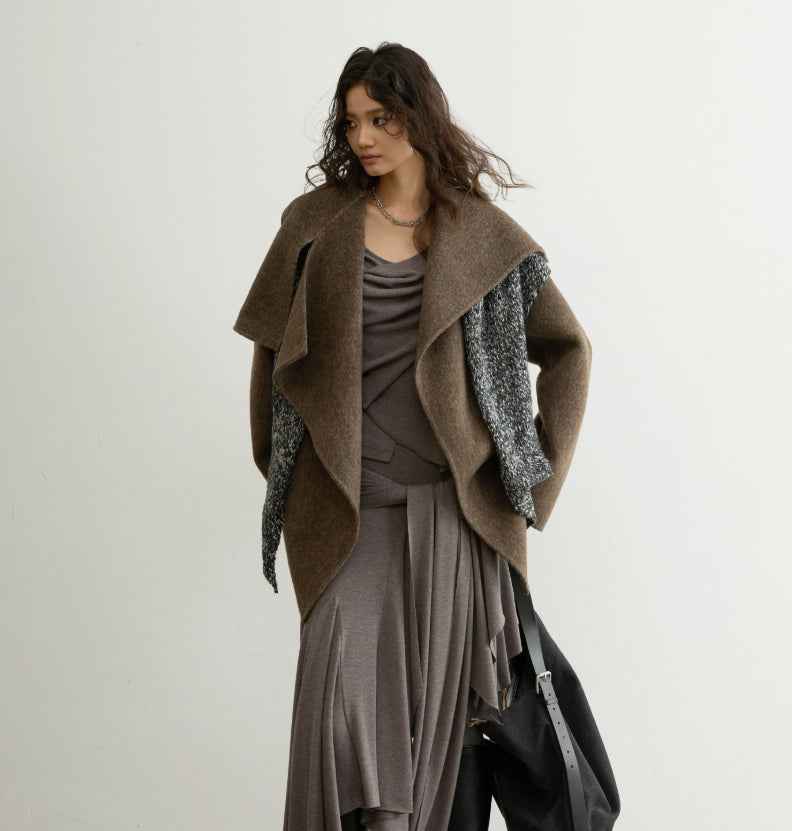 Double-Faced Wool Coat with Belt – Dark Brown