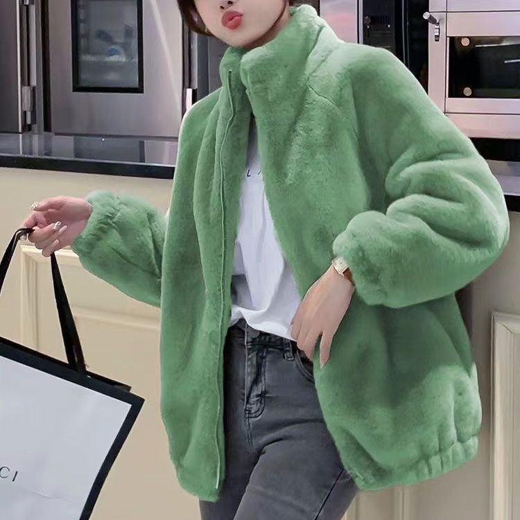 Coral Fleece Double-Faced Loose Turtleneck Coat